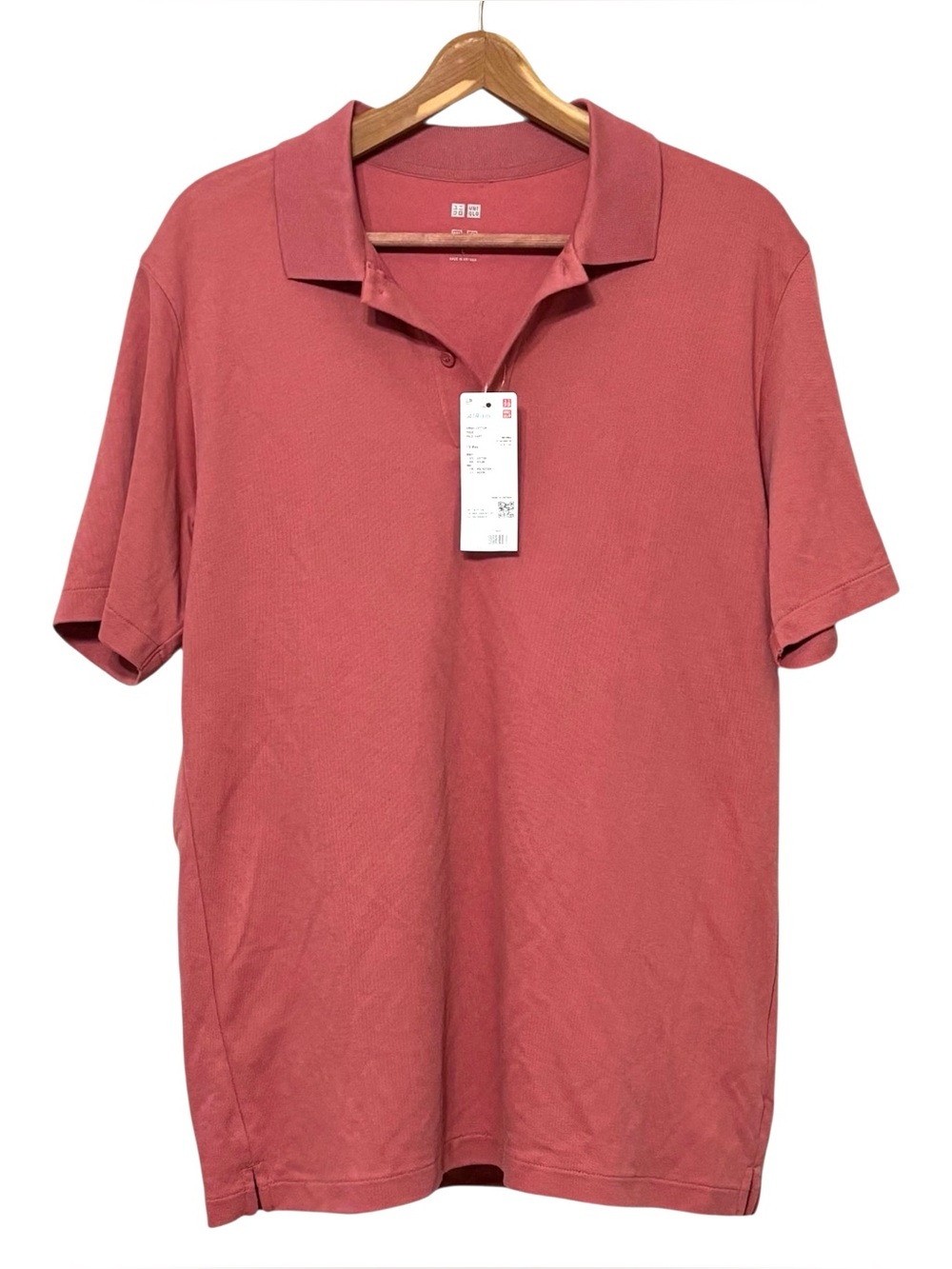 NWT Uniqlo Mens AIRism Cotton Pique Polo Shirt Red Size Large
